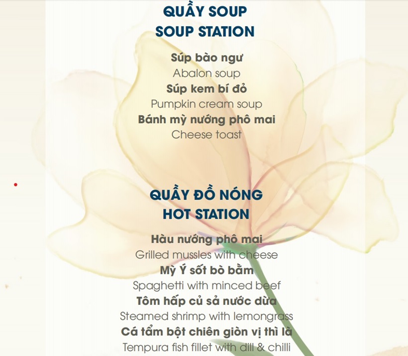 Menu trên du thuyền Sonata tour Hạ Long 1 ngày